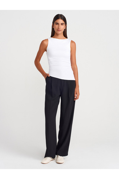 Dilvin 21061 Minge fără mâneci drapat asimetric-alb