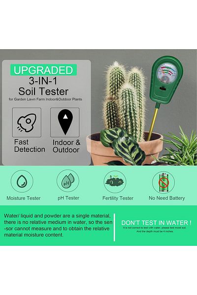 COOYA 3-in-1 Soil Test Kit,Clear Reading,Rotatable Display,Metal probes,Fast & Accurate for Garden,Farm