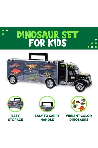 Yelajoy Monster Truck Toys,with 6 Mini Plastic Dinosaurs and one transport truck,for Kids 3+