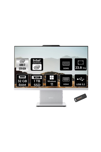 LENOVO IdeaCentre 24IRH9 i7 13620H 32GB DDR5 1TB SSD 23.8" FHD IPS W11H Beyaz All in One PC & PER4