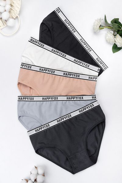 Happy Fox Set de 5 chiloți din bumbac pentru fete, lycra, croi chelner, ideali pentru utilizare confortabilă și zilnică
