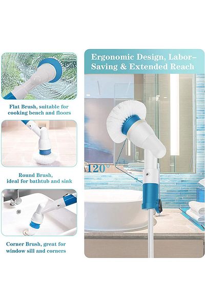 COOYA Electric Spin Scrubber,with 3 Replaceable Brush Heads and 1 Extension Arm,for Kitchen Bathroom Tile