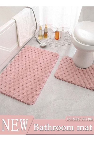 Generic 2 Pieces Bathroom Rugs Mat Super Soft Water Absorbent Microfiber Non-Slip Quick Drying Bath Tub Mat