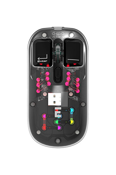 Everest OPAL Şarj Edilebilir Sessiz Siyah Transparan RGB 2in1 2BT ve 2.4GHz Kablosuz Mouse