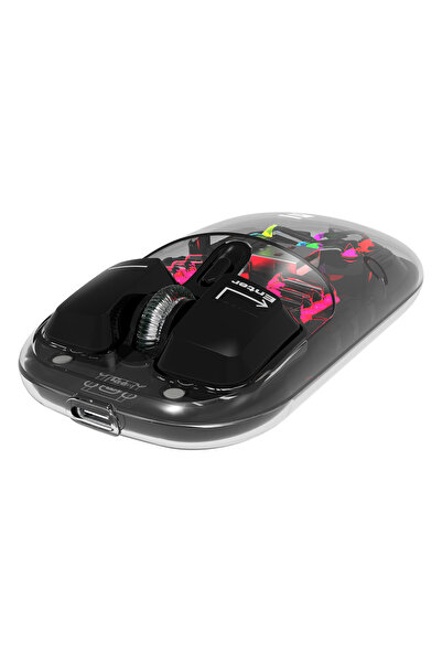 Everest OPAL Şarj Edilebilir Sessiz Siyah Transparan RGB 2in1 2BT ve 2.4GHz Kablosuz Mouse