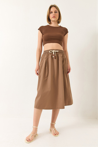 Bianco Lucci Women's Elastic Waist Binding Detailed Pocket Poplin Skirt Ye4348 60283181