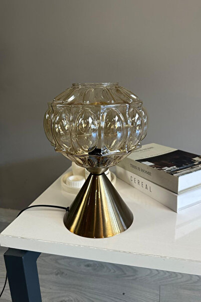 Bamyum Şila Cam Bal Rengi Masa Lambası Dekoratif Masaüstü Aydınlatma Hol Abaj...