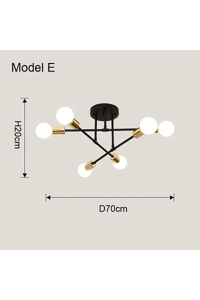 BEIOUGONGJIANG No Bulb E Vintage Ceiling Lamp Pendant Lamp Multiple E27 Lamp Base 6 Heads Black/white/gold For Livi