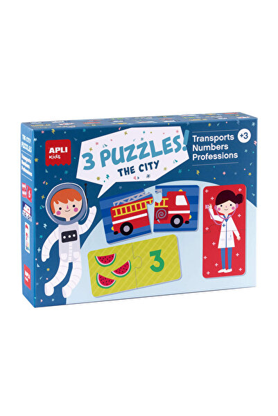 Apli Kids Set 3 jocuri educative, Apli, Puzzle meserii, transport, numere, 72...