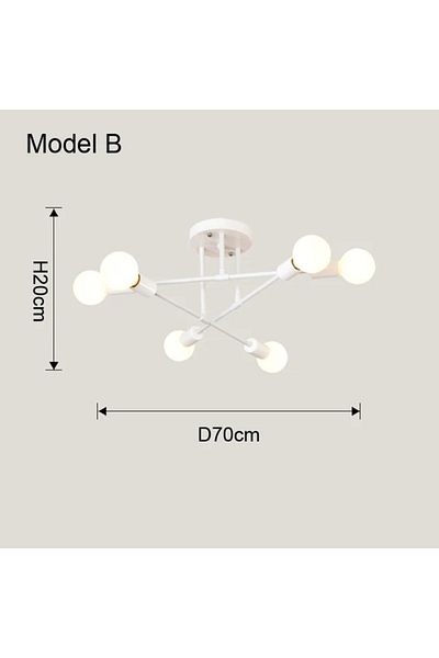 BEIOUGONGJIANG No Bulb B Vintage Ceiling Lamp Pendant Lamp Multiple E27 Lamp Base 6 Heads Black/white/gold For Livi