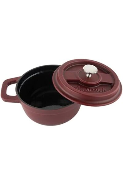 ALSAIF Casserole Coated With Black Inner Layer And Cast Iron Lid From , Size 18 Cm × 9 Cm, Burgundy