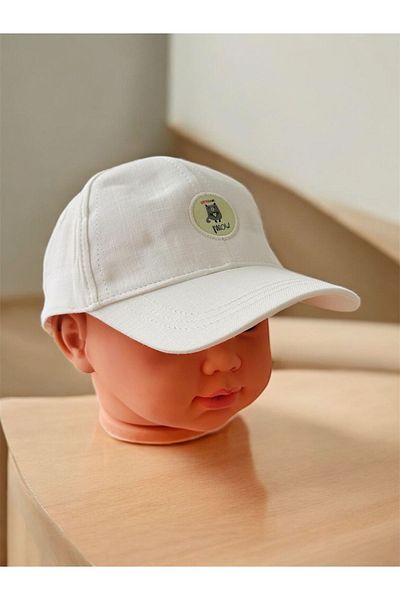 Minigimin Cicileri My Little One's Cicileri (1-3 Years) Meav Printed Baby Girl Hat - Cream