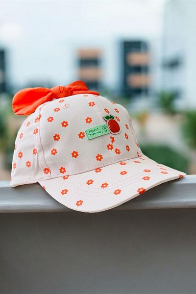 Minigimin Cicileri My Little One's Ciceleri (1-3 Years) Girl's Cap Hat with Bow Detail - Orange