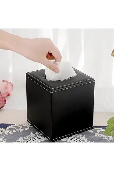 Generic علبة مناديل سيارة من الجلد الصناعي من إيست ليدي، أسود، 13 × 13 سم