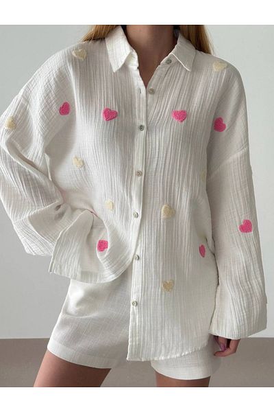OYERGA MODA Women's Muslin Fabric Heart Shirt