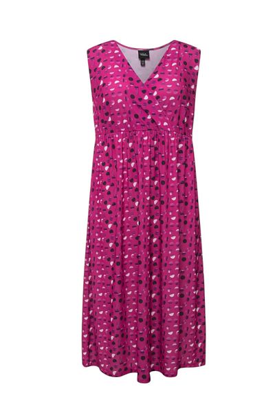 MAMAYAGA Women's Double Breasted Neck Elastic Waist Sleeveless Patterned Maxi Length Plus Size Curve Stylish Dress