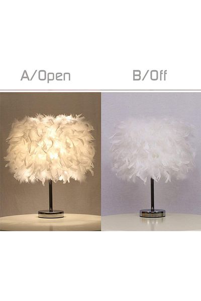 COOYA Modern Bedside Lamp,with Elegant Feather Lampshade and Metal Light Body,Silver,30x22cm