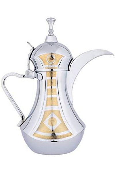ALSAIF Dallah from Saif, size 26 oz., ideal for preparing and serving Arabic coffee. Gold/Silver color.