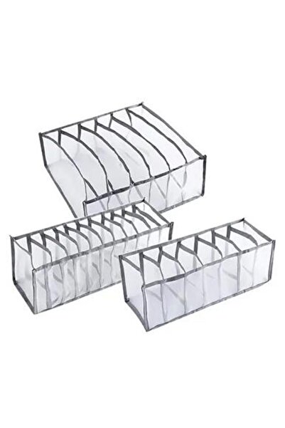 Yelajoy 3-Piece Underwear Storage Set, 6+7+11 Layer, Foldable, Free Placement, Height 12cm, Gray/Transparent