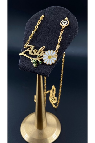 ZAFERİNAN 22 Ayar Altın Kaplama Kalın Singapur Zincir Papatya Isim Kolye (TAR...