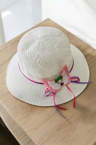 Minigimin Cicileri My Little One's Ciceras (6-12 Years) Butterfly Baby Detailed Straw Girl's Hat - White