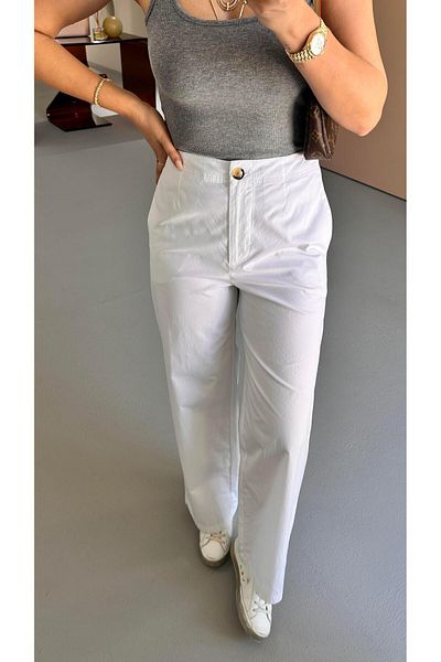 Sezgi Tekin Premium Series White Trousers with Elastic Waist