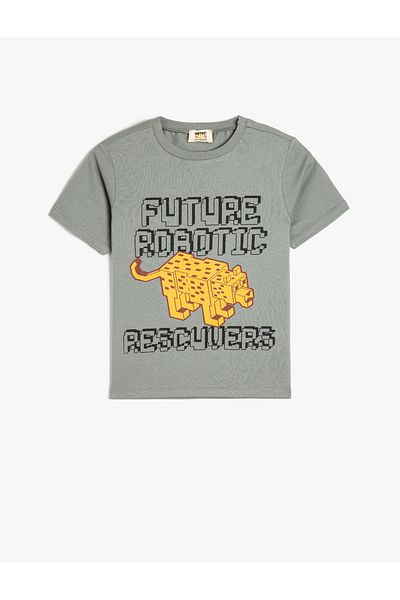 Koton Slogan Printed Crew Neck Short Sleeve Cotton T-Shirt