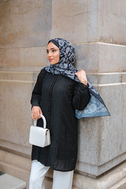 LOCCO Γυναικείο πουκάμισο με μπροστινή λεπτομέρεια με γκουπέρ μαύρο