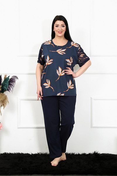 Celira بدلة بيجامة نسائية مقاس 5XL-6XL-7XL-8XL مقاس كبير بأكمام قصيرة 75005