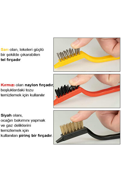 Soillium 3'lü Set Tel Fırça Yağ Kir Pas Sökücü Temizlik Seti Mutfak Fırın Ocak Lavabo Mangal Temizlik Fırçası