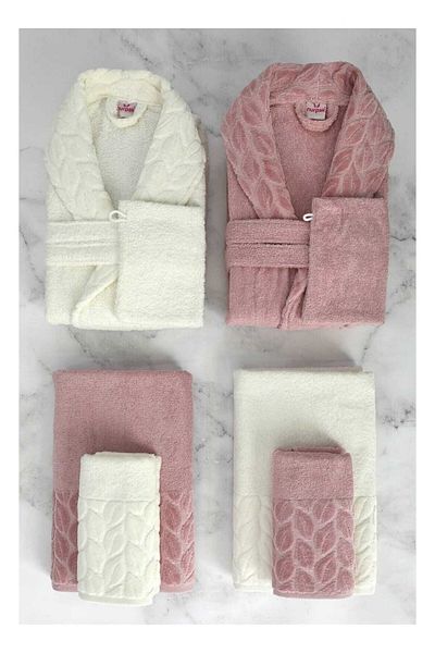 Nurpak Σετ μπουρνούζι Hazal Cotton 8 τεμαχίων 100% Cotton Powder Cream Boxed