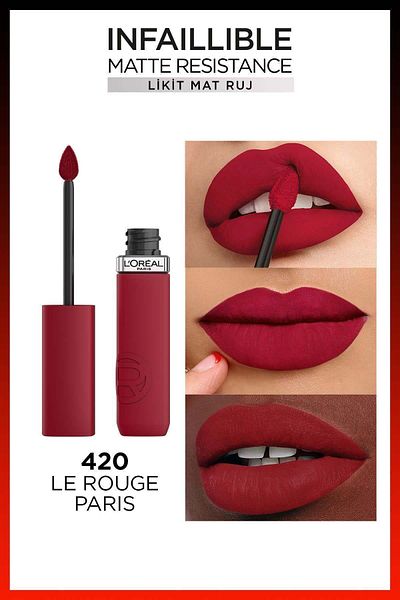 L'Oreal Paris 420 لو روج باريس - أحمر شفاه سائل غير لامع مقاوم للماء