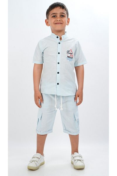Katre Boy's Summer 2-Piece Shirt and Cargo Pocket Capri Suit