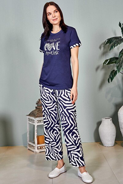 FLZ MODERN DESENLİ YAZLIK KISA KOL PİJAMA TAKIMI DOWRY 08-103