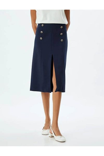 Koton Pencil Midi Navy Blue Dámská sukně 5wak70065uw