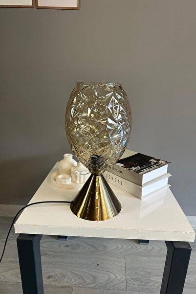 Bamyum Veltro Cam Bal Rengi Masa Lambası Dekoratif Masaüstü Aydınlatma Hol Ab...