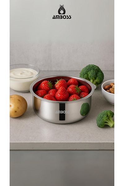 Amboss Steelbox 2 Pieces Stainless Steel Transparent Lid Storage Box 18 cm