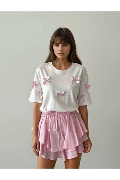OYERGA MODA Tricou de damă cu detaliu fundă