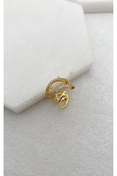 Sacha Accessories Zircon Stone Spiral Gold Ear Cuff Earrings