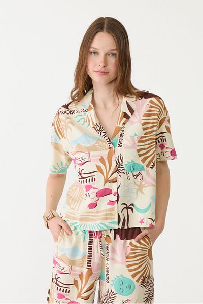 Stradivarius Short sleeve linen blend shirt