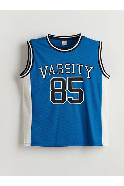 LC Waikiki Lcw kids blue crew neck varsity Printed boys' tank top