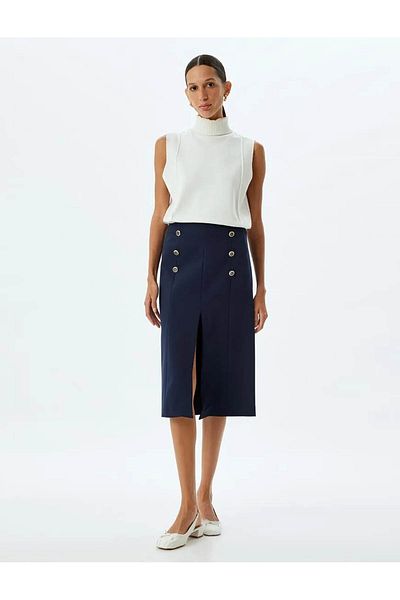 Koton Pencil Midi Navy Blue Dámská sukně 5wak70065uw