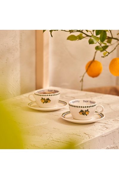 Bella Maison طقم فناجين شاي بورسلين ليمونسيلو مكون من قطعتين (270 سم مكعب)