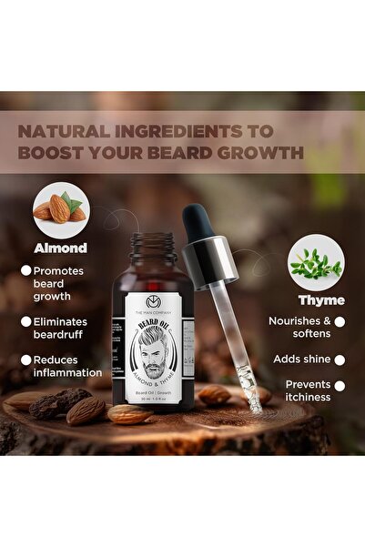 The Man Company Beard Oil for Growing Beard Faster with Almond & Thyme, 100% NATURAL - 30ML