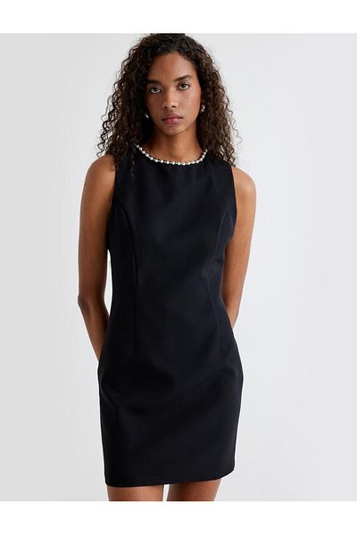 Koton Jewel Detailed Sleeveless Mini Dress - Round Neck, A-Line