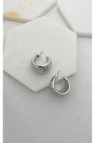 Sacha Accessories Curved Silver Half Hoop Earrings