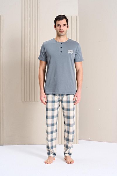Owersleep Мъжки комплект дълга пижама с предна част | 1758