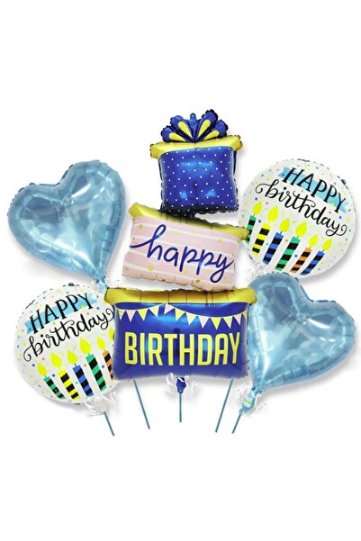 Teo Baloane pentru aniversare, , tematica Happy Birthday, set 5 baloane, 1 Cadouri, 2 inimi, 2 rotunde,