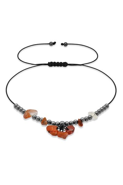 Tesbihane Macrame Braided Natural Cut Agate Natural Stone Anklet