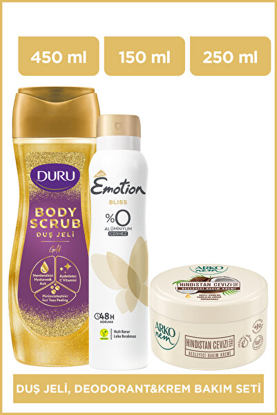 Emotion Gold Bliss Deodorant, Body Scrub Duş Jeli & Krem Bakım Seti